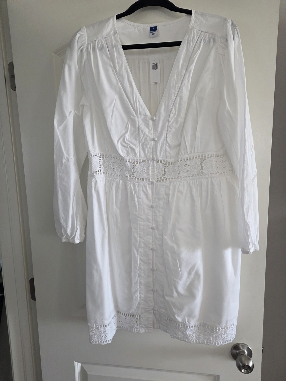 Old Navy White V-Neck Button-Front Dress
